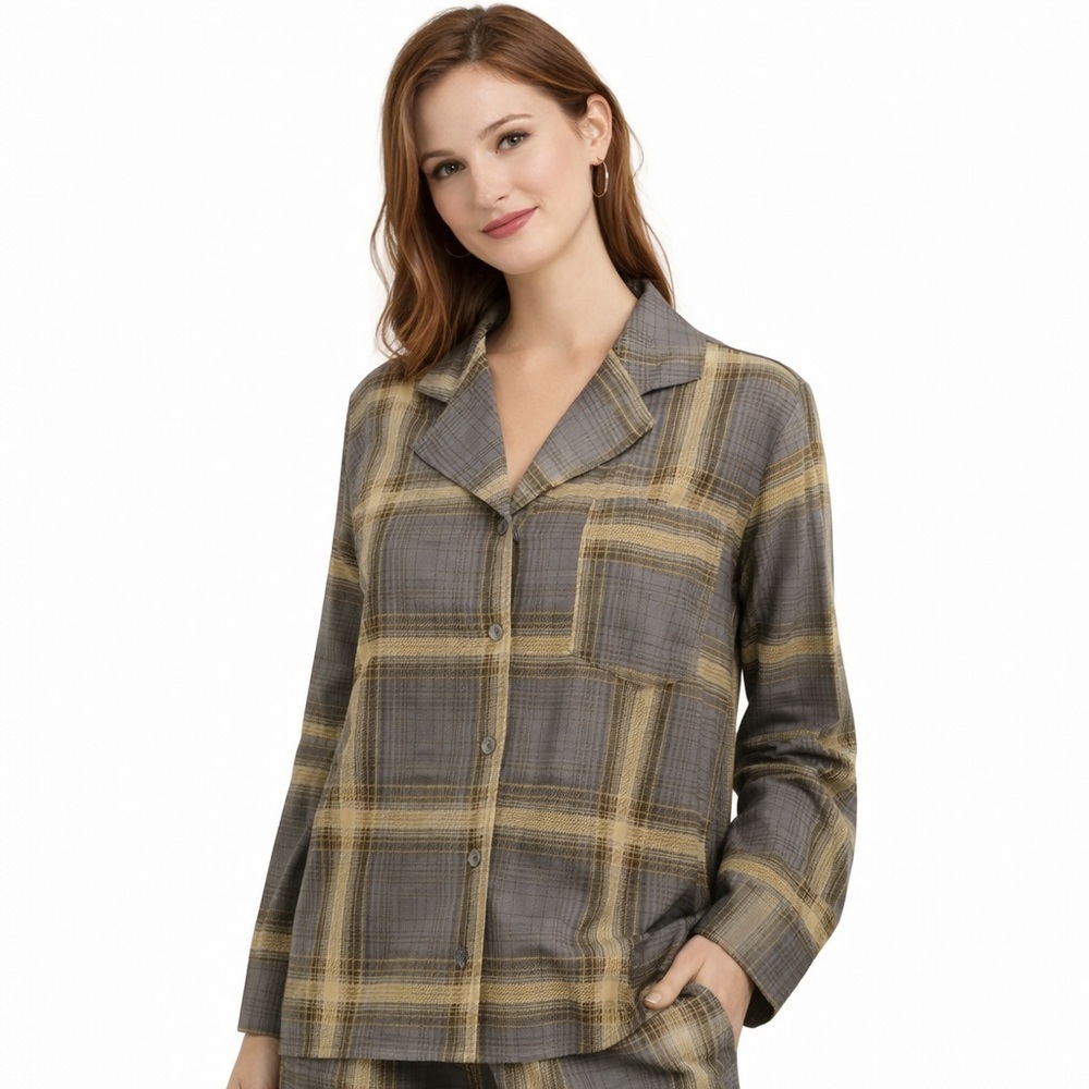 WeWoreWhat Deep Sage Multi Plaid Long Sleeve Pajama Top XS NWT